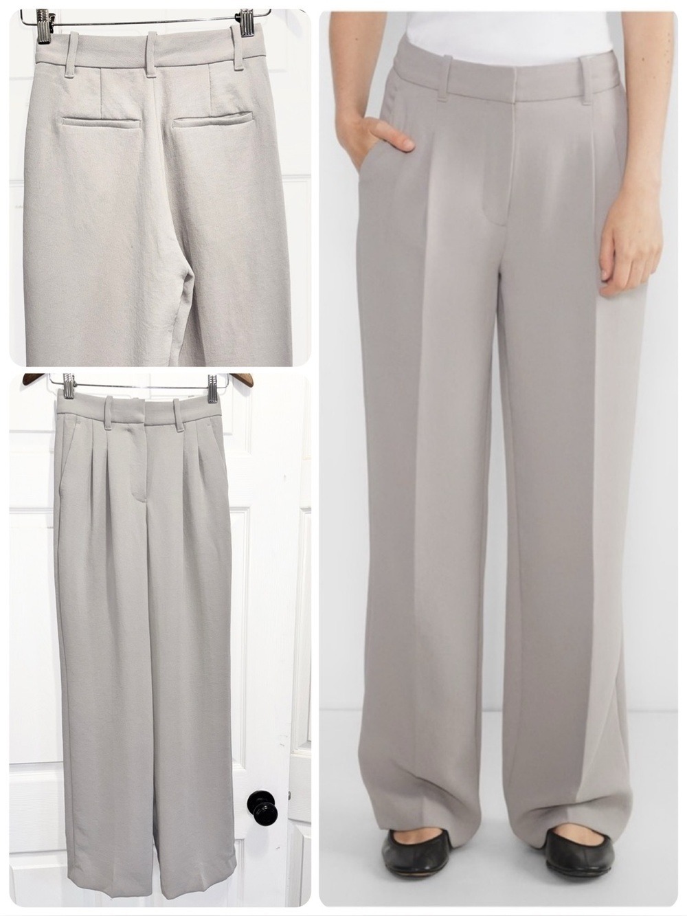 Aritzia The Effortless Pants Crepette Grey Wide Leg High Waist Trousers Size 00